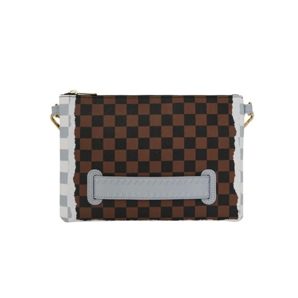 Sprayground CREAM AND BROWN TEAR CHECK CROSSOVER CLUTCH - Picture 3 of 6